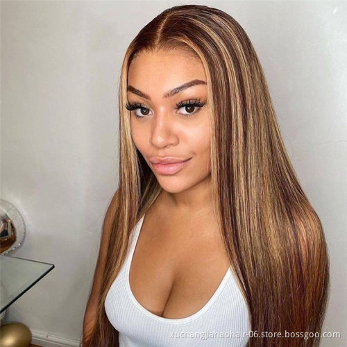 Natrual Black Blonde Highlights Wig Mix Color human hair wigs  HD Transparent Lace Front pre plucked deep wave wig